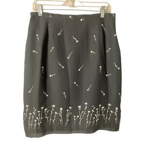 Principles Petite 14 Black Floral Skirt White Print Knee Length Office Work